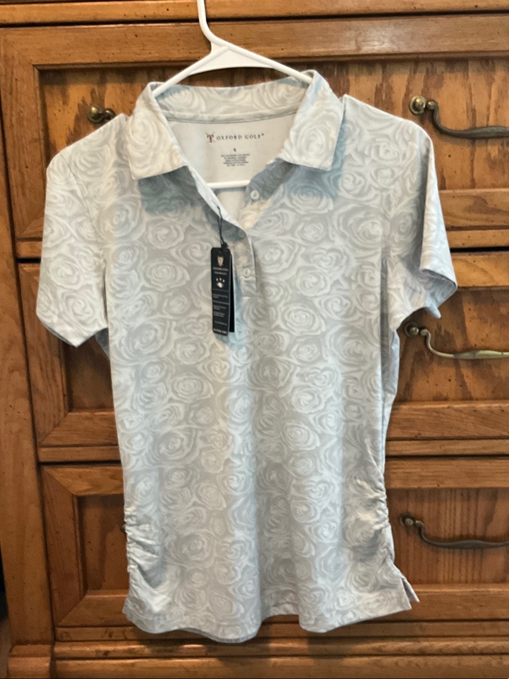 NWT Oxford Light Gray Rose-Pattern Button Down Polo